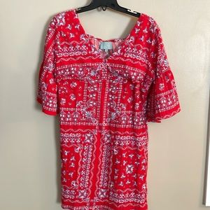 Skies are Blue Dress with Red and Blue Pattern